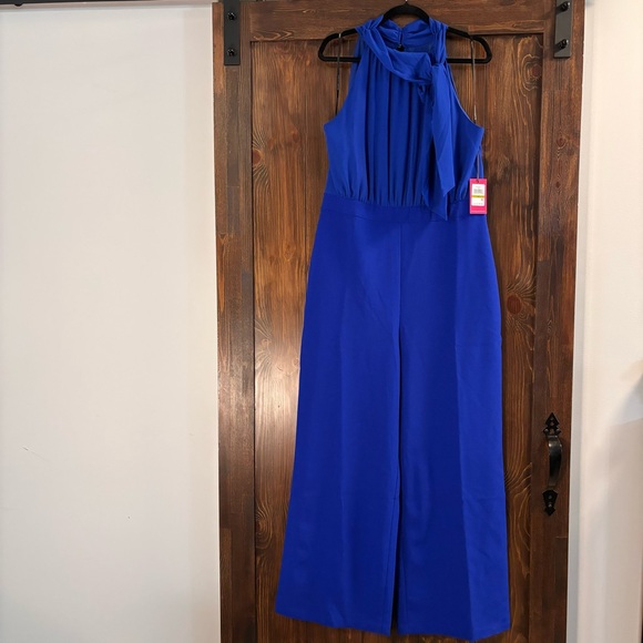 VINCE CAMUTO Women's Chiffon Bow Halter Jumpsuit, Blue NWT - Picture 8 of 8